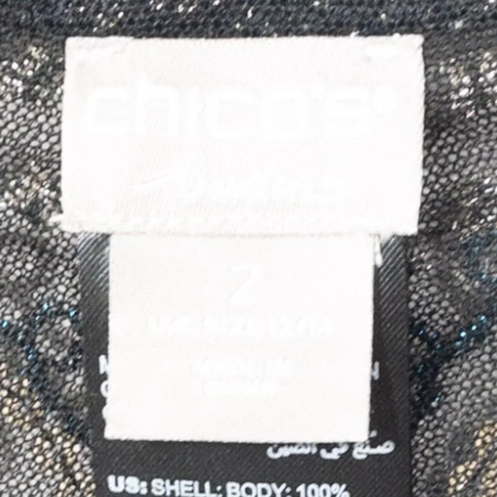Chico's Sheer Open Jacket Travelers Collection Gold Black Geometric SZ L Sequin - Picture 10 of 11
